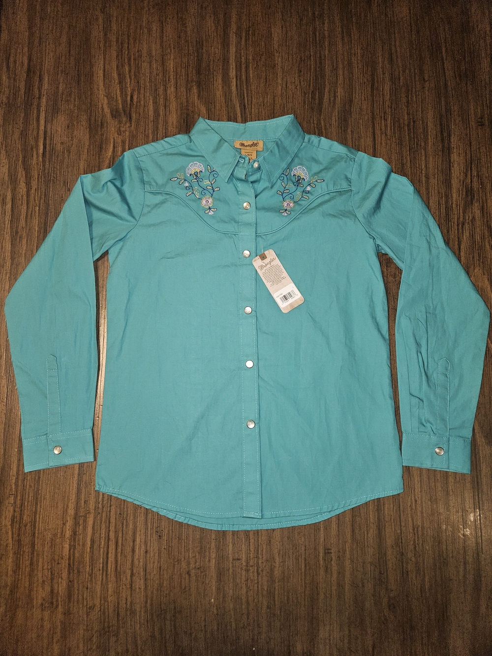 Wrangler Turquoise Western Embroidered Button-Down Shirt